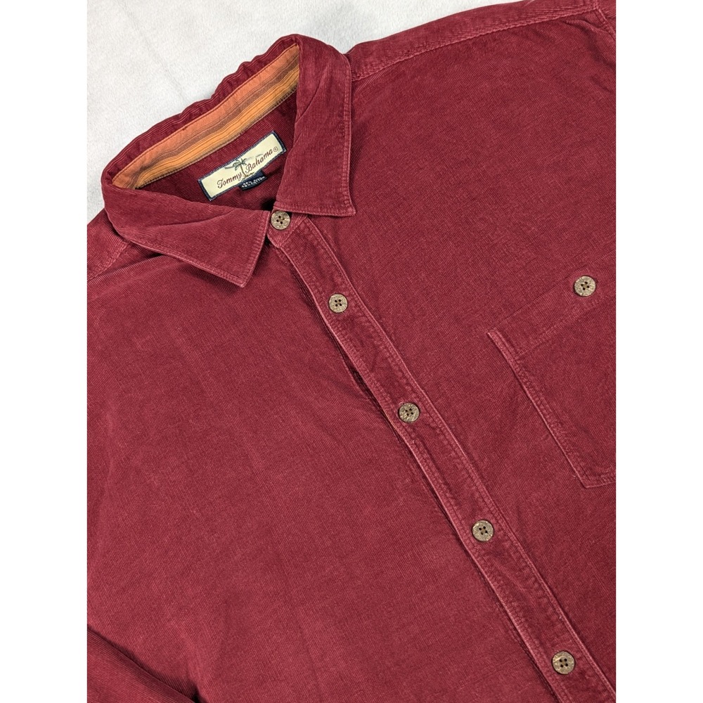 Tommy Bahama Silk Cotton Blend Corduroy Shirt Red Mens Size XL